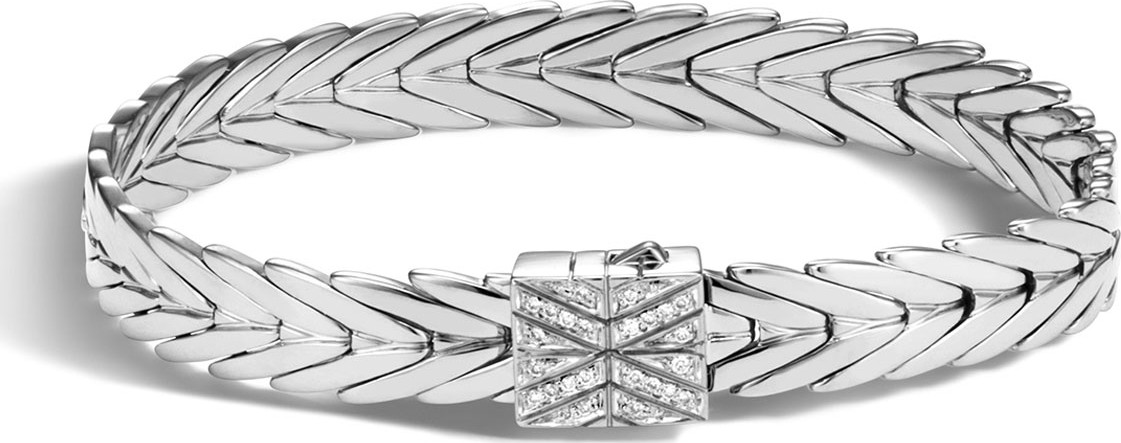 John Hardy Modern Chain Silver 8mm Rectangular Bracelet with Diamond Clasp