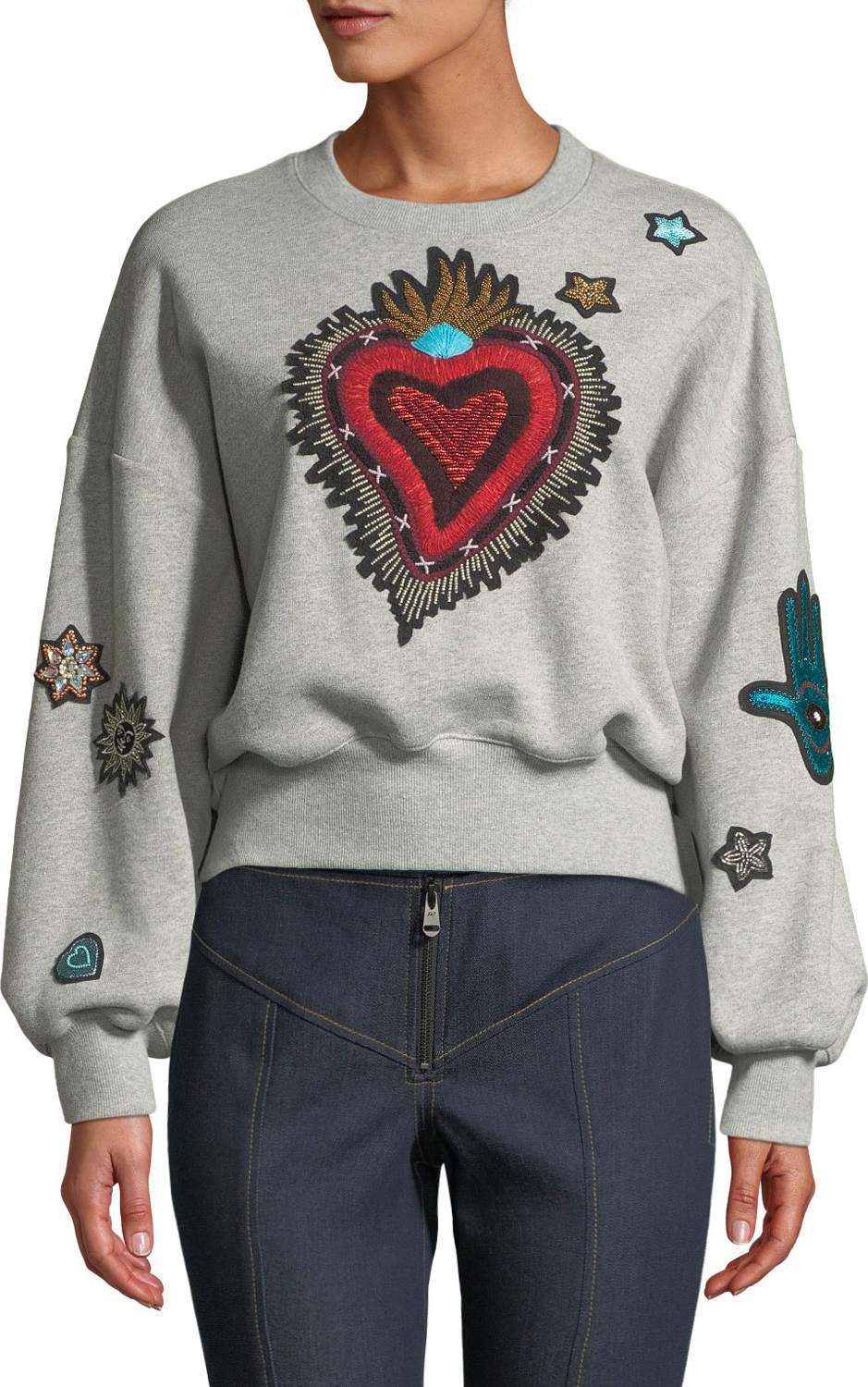 Cinq A Sept Elisha Sacred Heart Embroidered Pullover Sweater