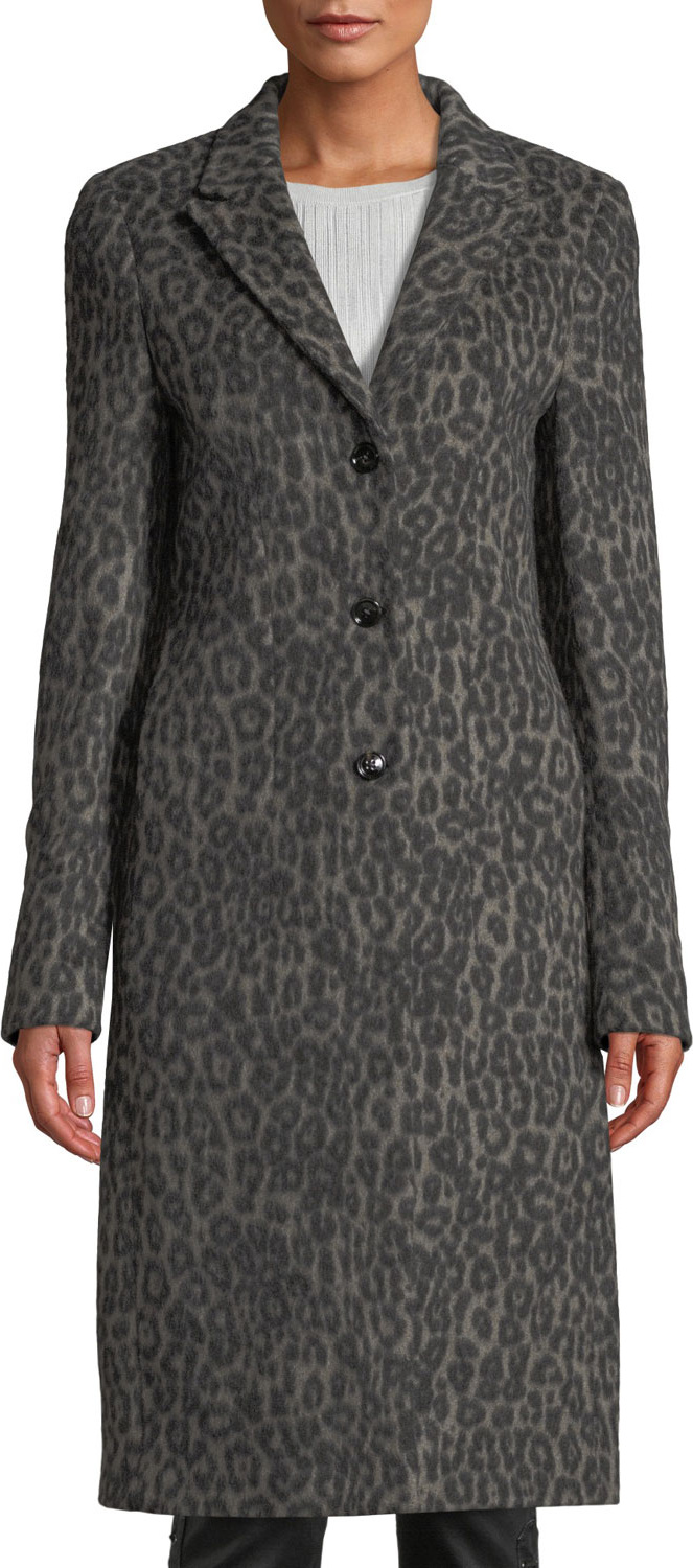 RtA Jamson Leopard-Print Wool Long Coat