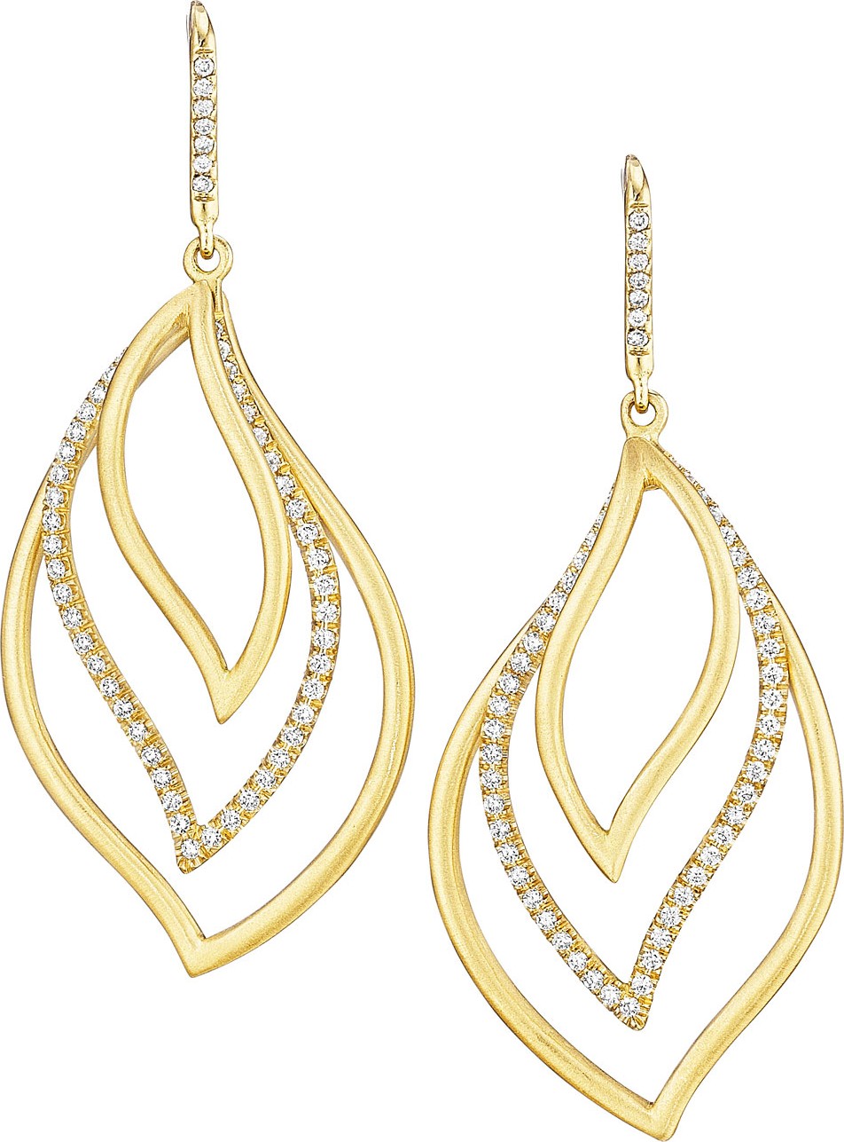 Carelle Brooke Leaf 18k Gold & Diamond Trio Drop Earrings