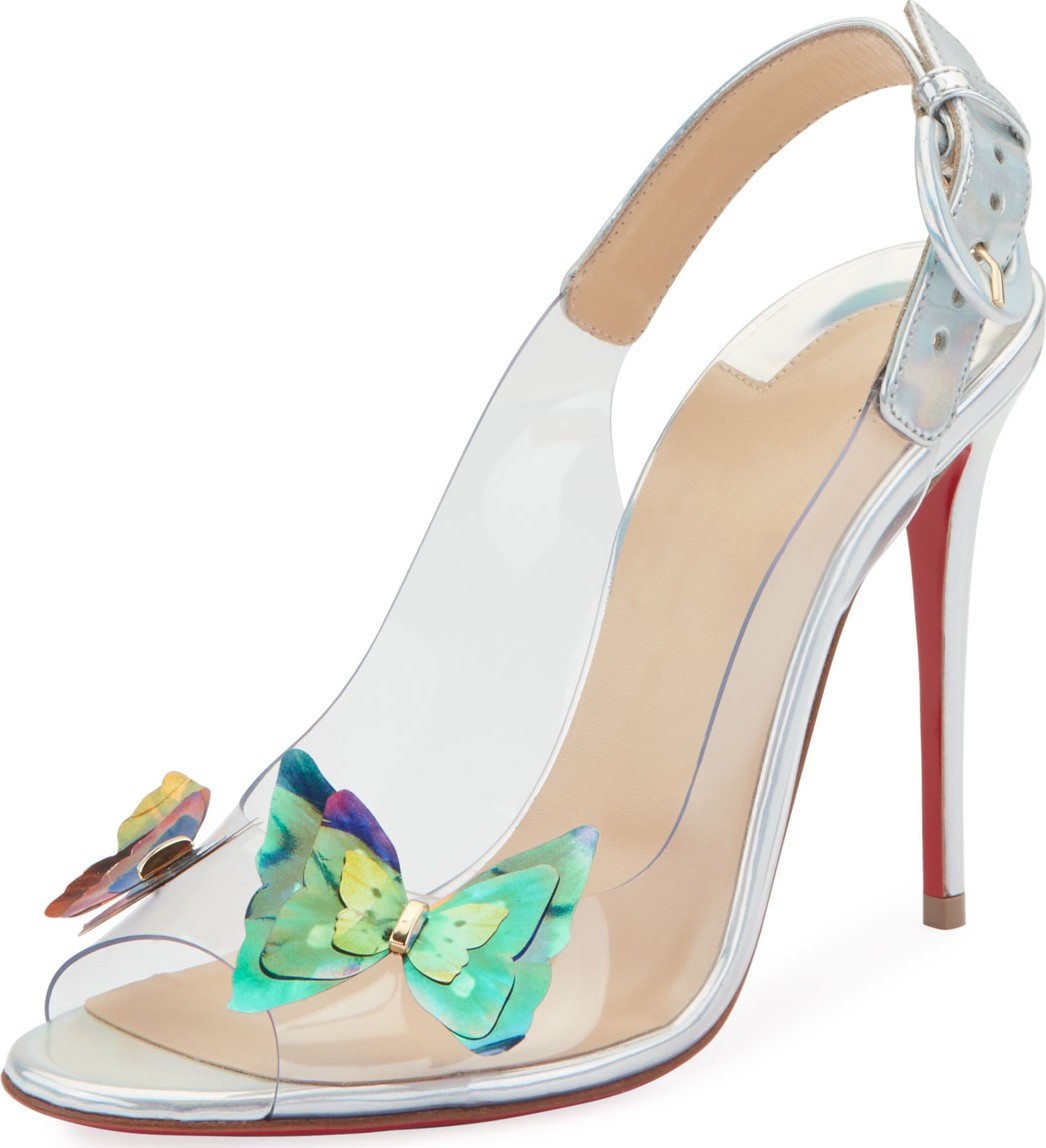 Christian Louboutin Ilcepoze 100 See-Through Red Sole Pumps with Butterfly