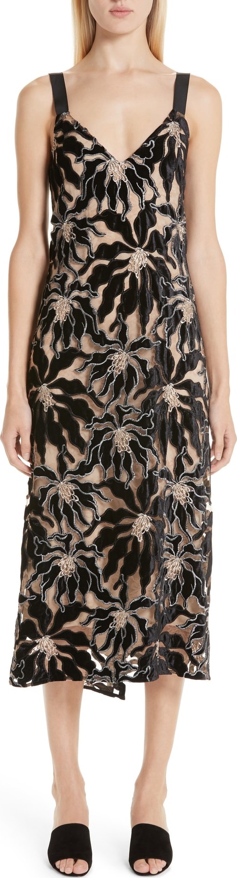 Beaufille Floral Velvet Appliqué Lace Slipdress