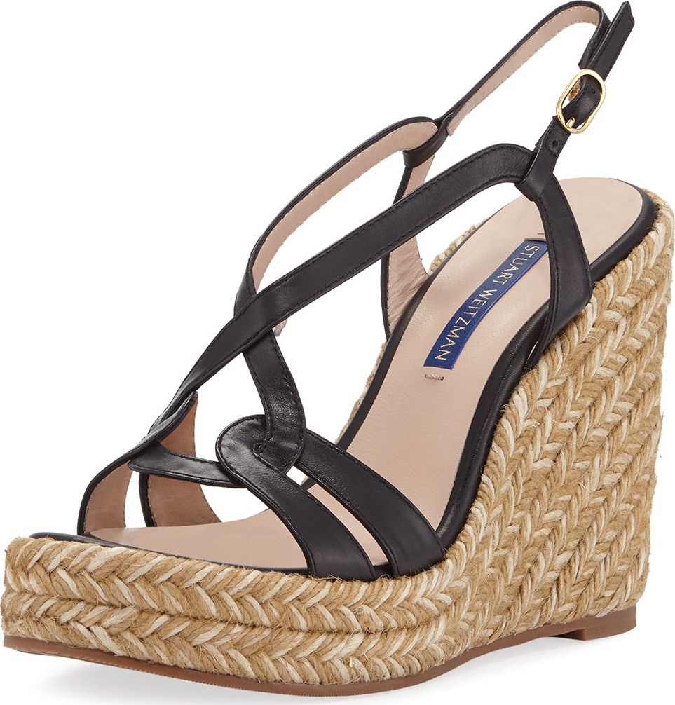 Stuart Weitzman Coquille Leather Wedge Espadrilles