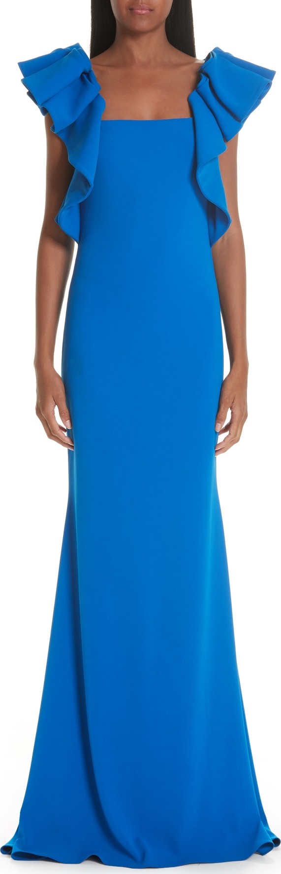 Badgley Mischka Collection Loop Ruffle Sleeve Gown