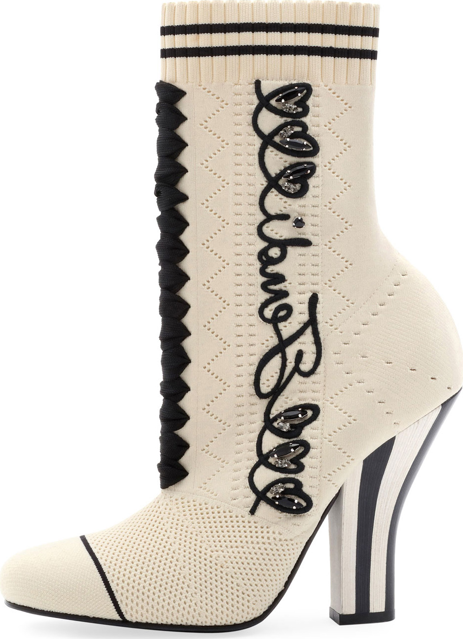 Fendi Embroidered Knit Booties