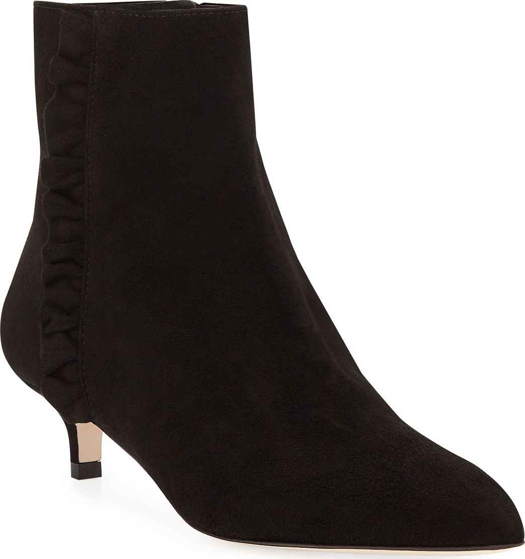 Sesto Meucci Bayley Suede Ruffle Kitten-Heel Booties