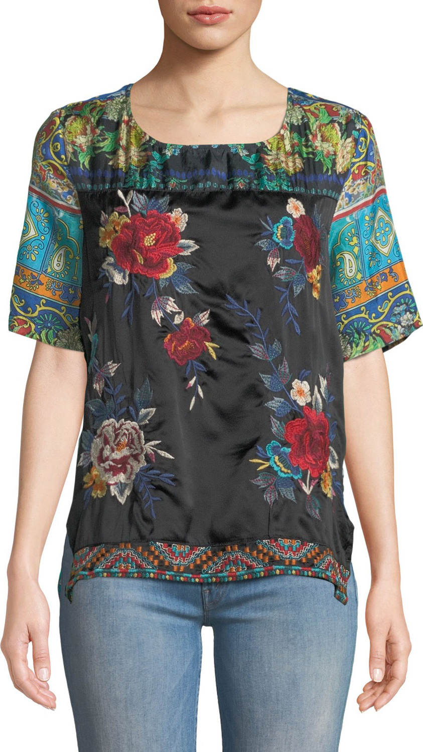 Johnny Was Vick Scarf-Mix Silk Shirt