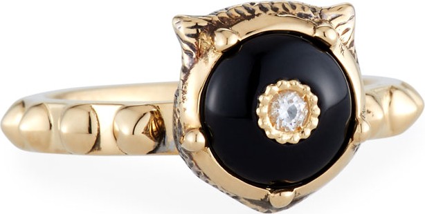 Gucci 18k Gold Le Marche des Merveilles Onyx Feline Ring
