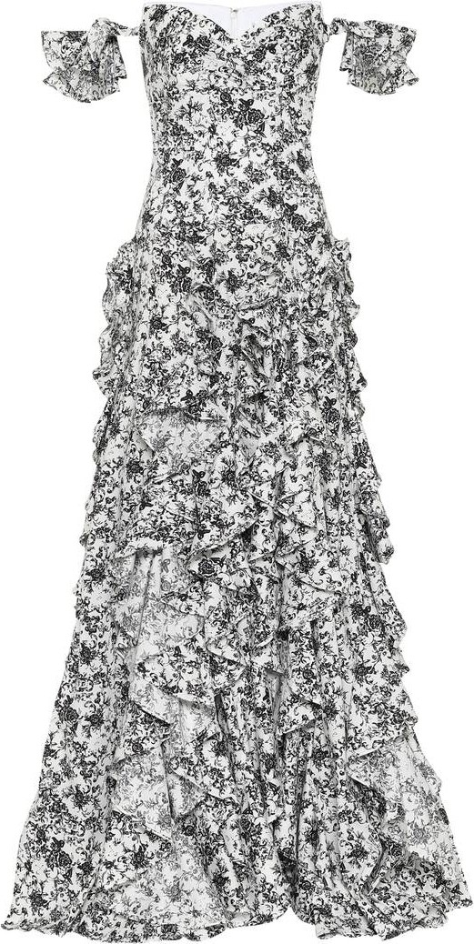 Caroline Constas Ruffle floral stretch-cotton gown