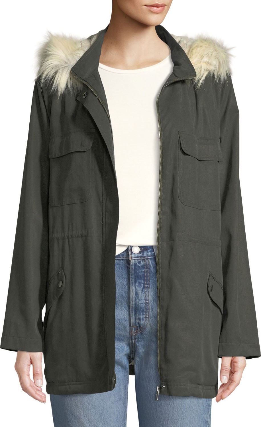 cupcakes and cashmere Angelique Faux-Fur Anorak Jacket with Removable Hood