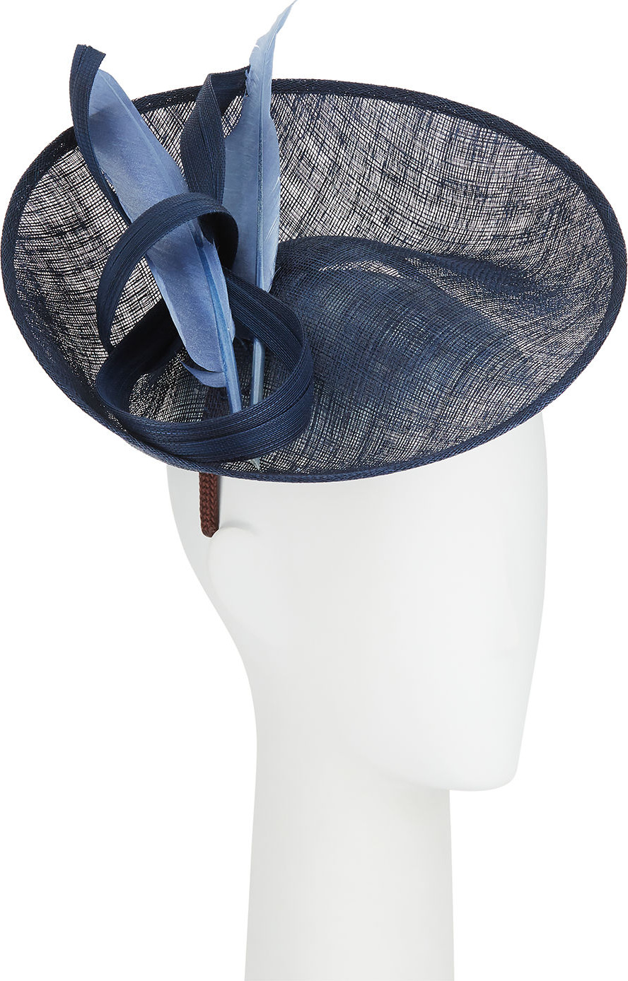 Jane Taylor Alessandra Straw Fascinator Hat w/ Feather & Twist Trim