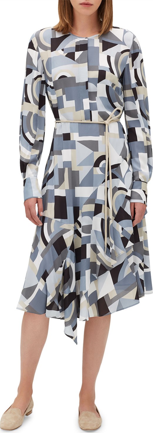 Lafayette 148 New York Paris Long-Sleeve Printed Dress w/ Belt