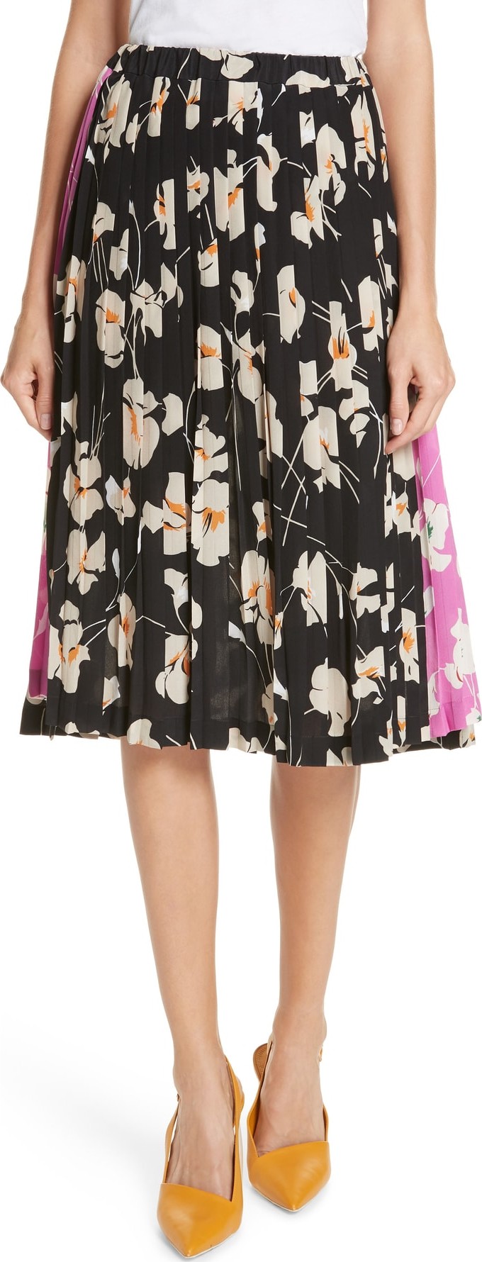 N°21 Nº21 Contrast Panel Floral Print Silk Skirt
