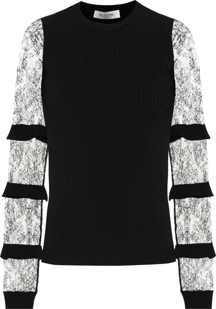 Valentino Lace-trimmed crêpe sweater