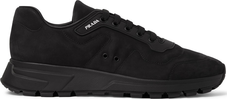 Prada Match Race Rubber-Trimmed Nubuck Sneakers