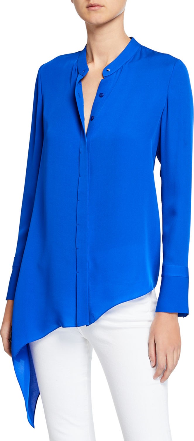 Elie Tahari Asifa Button-Down Long-Sleeve Asymmetric Silk Blouse Elie Tahari Asifa Button-Down Long-Sleeve Asymmetric Silk Blouse