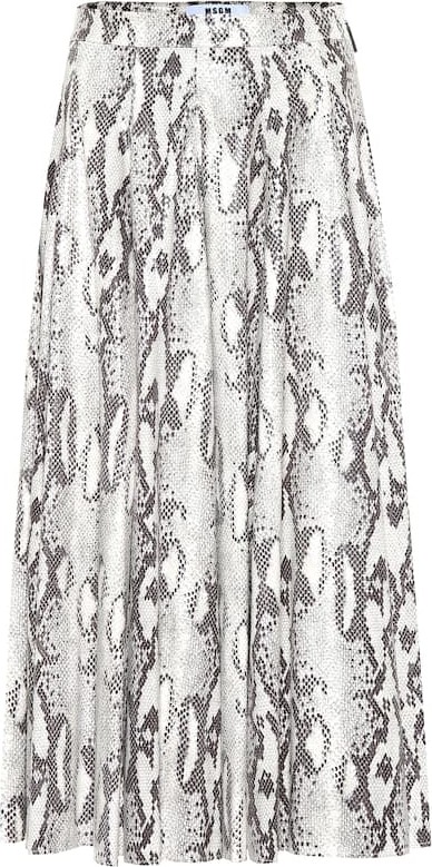 MSGM Faux snakeskin pleated midi skirt