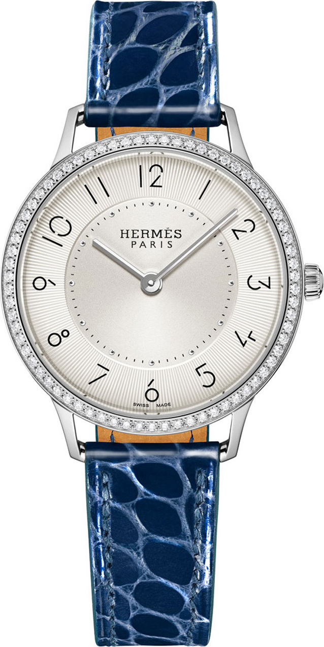 HERMÈS Slim D'Hermès  Diamond, Stainless Steel & Alligator Strap