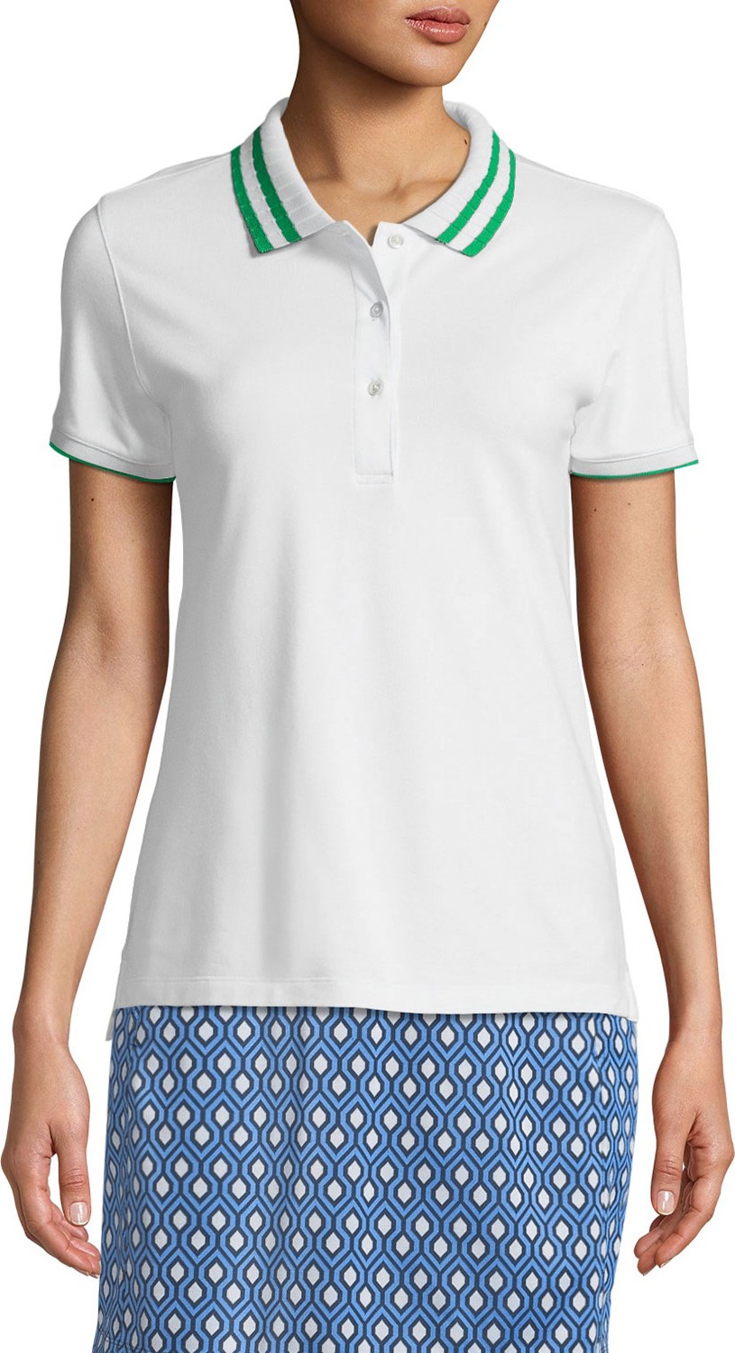 Tory Sport Pleated-Collar Short-Sleeve Polo Top Tory Sport Pleated-Collar Short-Sleeve Polo Top
