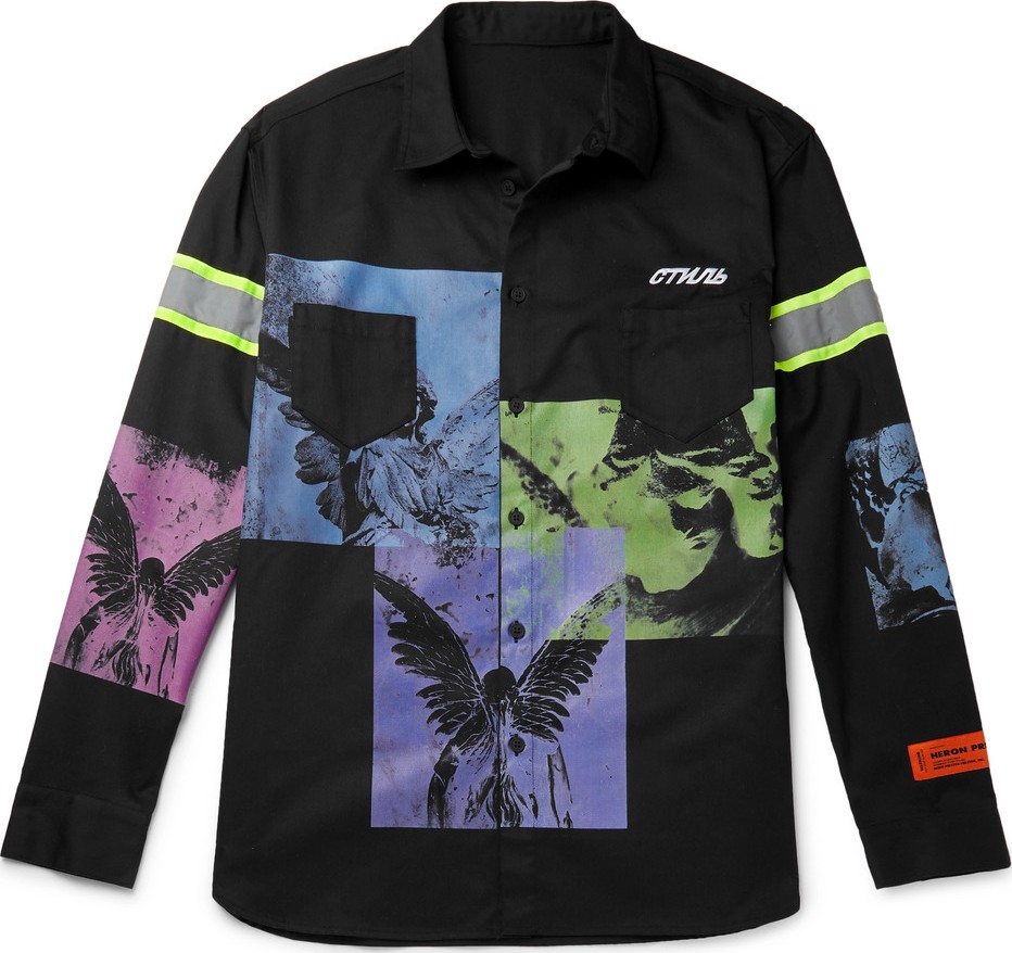 Heron Preston Oversized Reflective-Trimmed Printed Twill Shirt