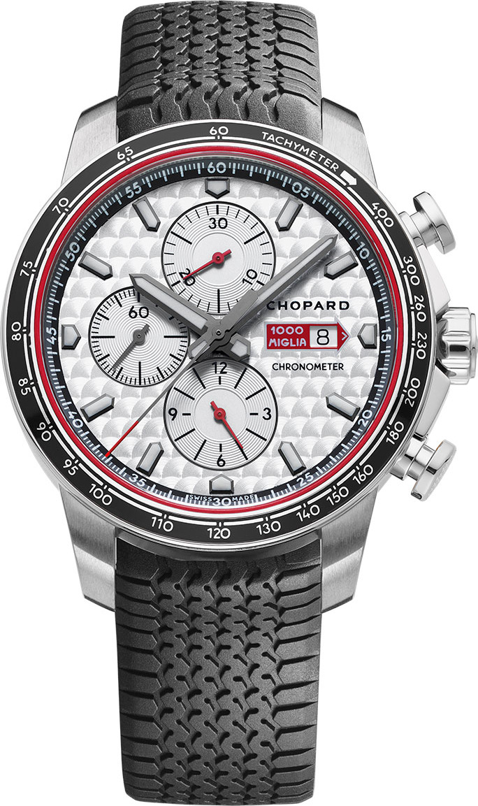 Chopard 44mm Racing Mille Miglia Classic Chronograph Watch with Tire Strap, Black/Red