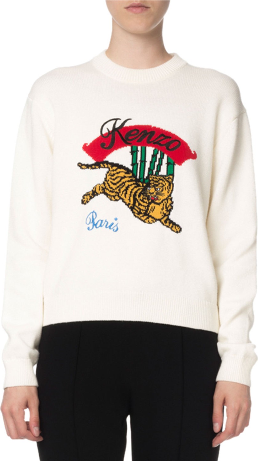 KENZO Jumping Tiger Embellished Mock-Neck Sweater