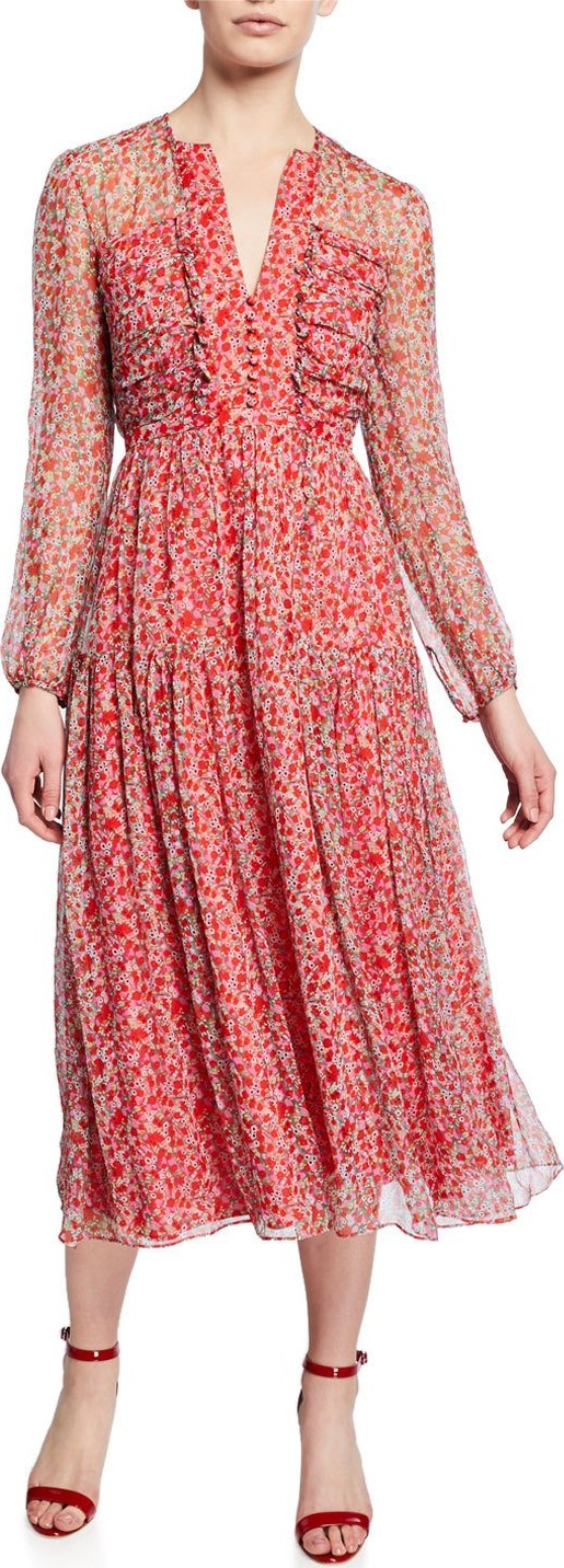Saloni Printed Silk Crinkle Chiffon Dress