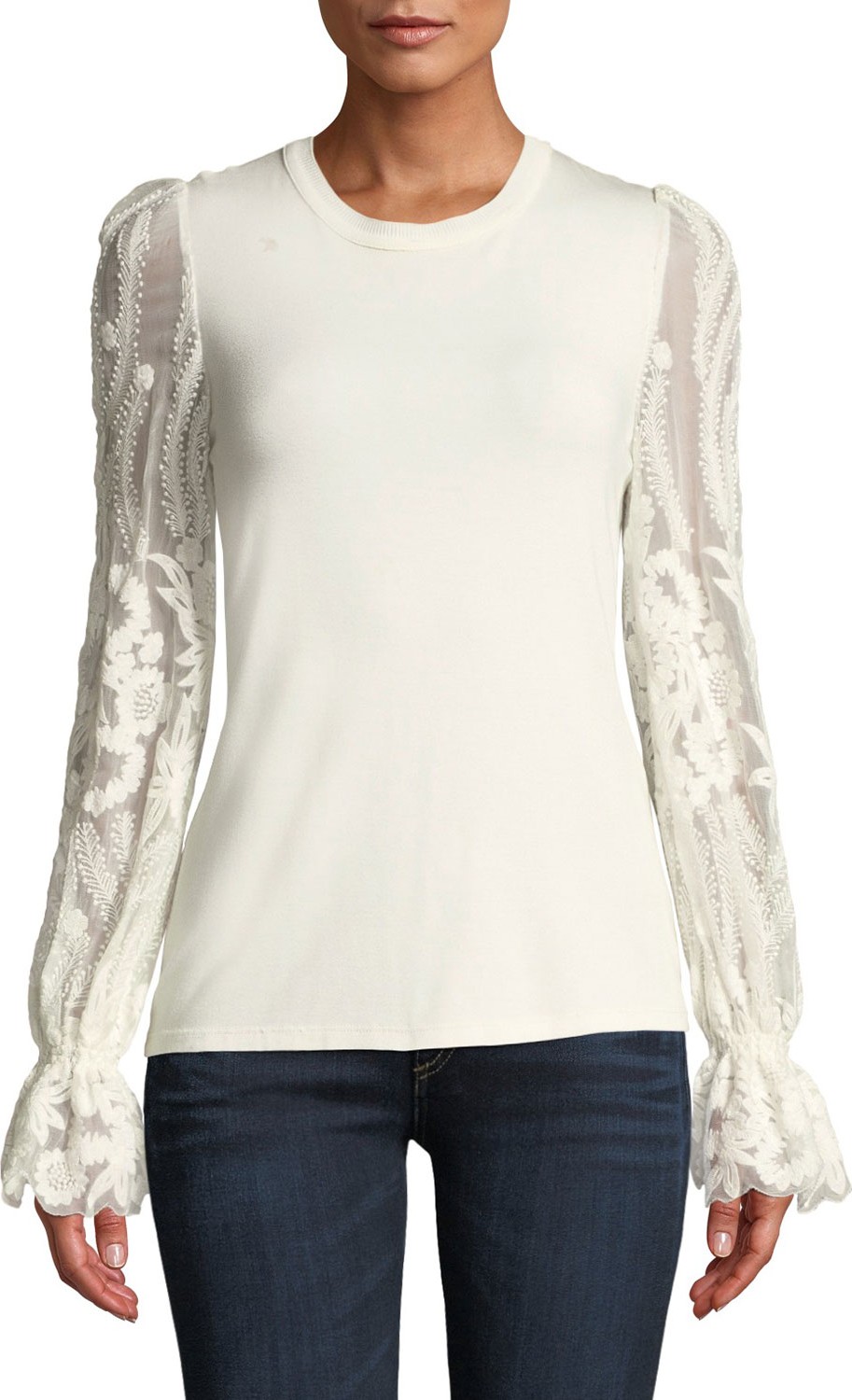 Elie Tahari Hamani Floral-Sleeve Top