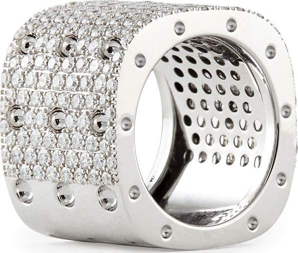 Roberto Coin Pois Moi 18k White Gold & White Diamond 3-Row Ring, Size 6.5