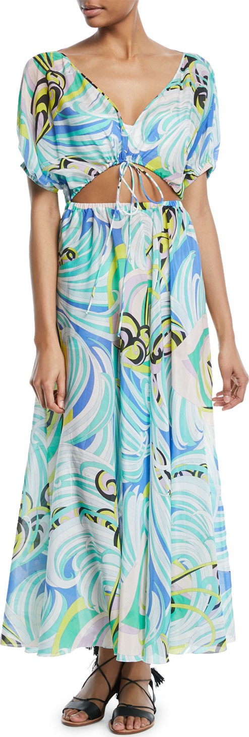 Emilio Pucci Baia Printed Tie-Front Maxi Dress