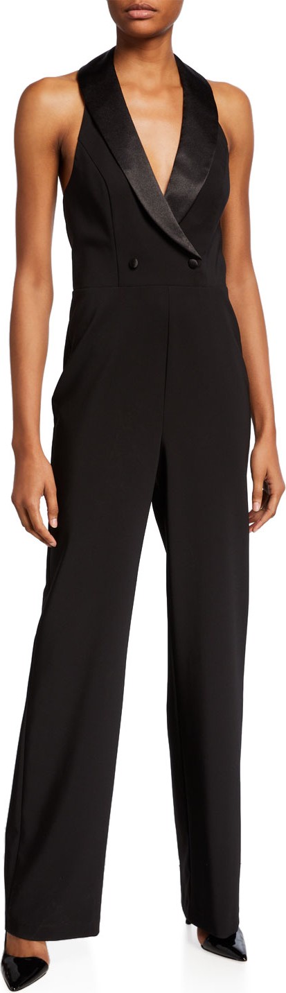 Aidan by Aidan Mattox Tuxedo Halter Jumpsuit