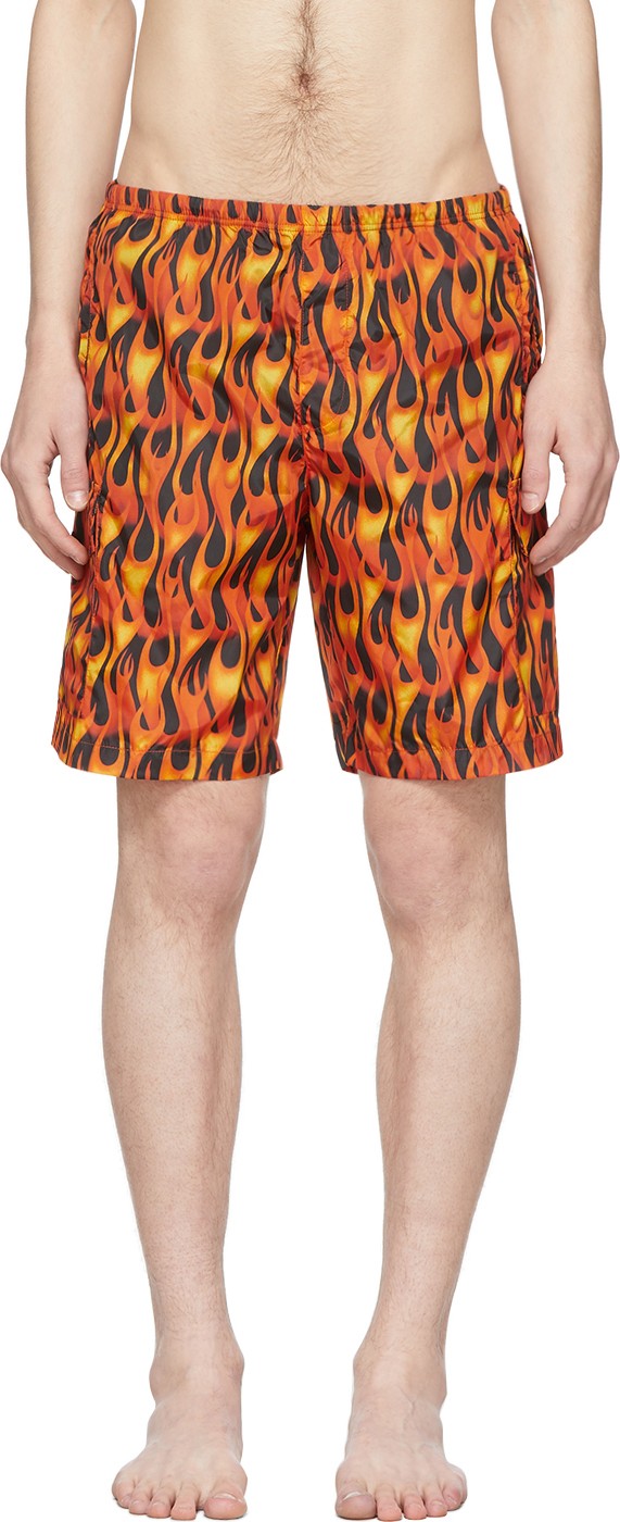 Palm Angels Black & Multicolor Flames Swim Shorts