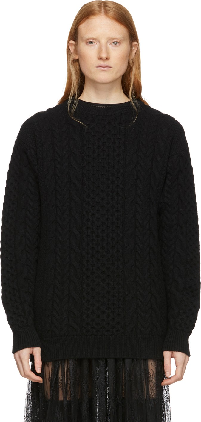 Ann Demeulemeester Black Wool Cable Knit Sweater