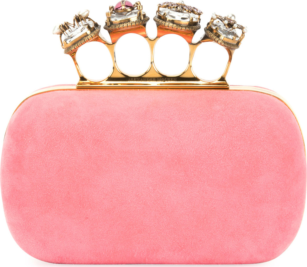 Alexander McQueen Suede Four-Ring Knuckle Box Clutch Bag