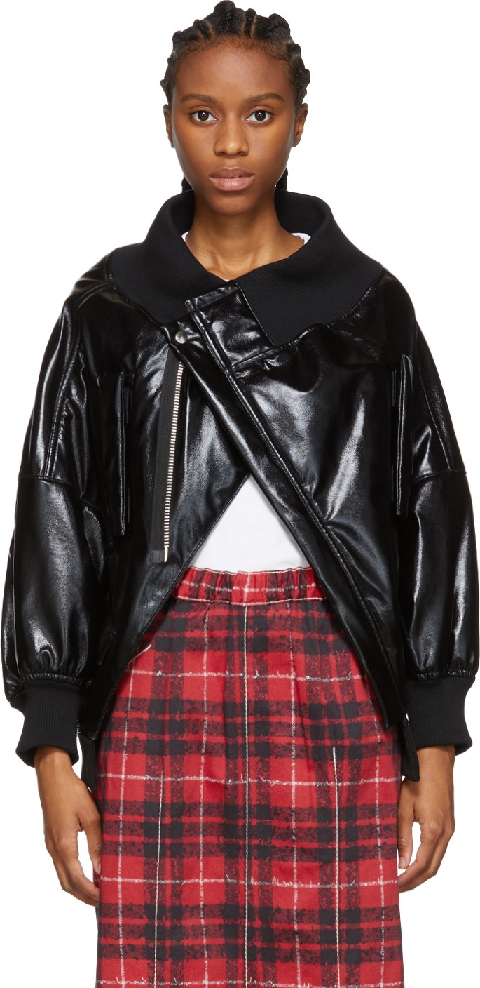 Tricot Comme des Garçons Black Faux-Leather Upside Down Bomber