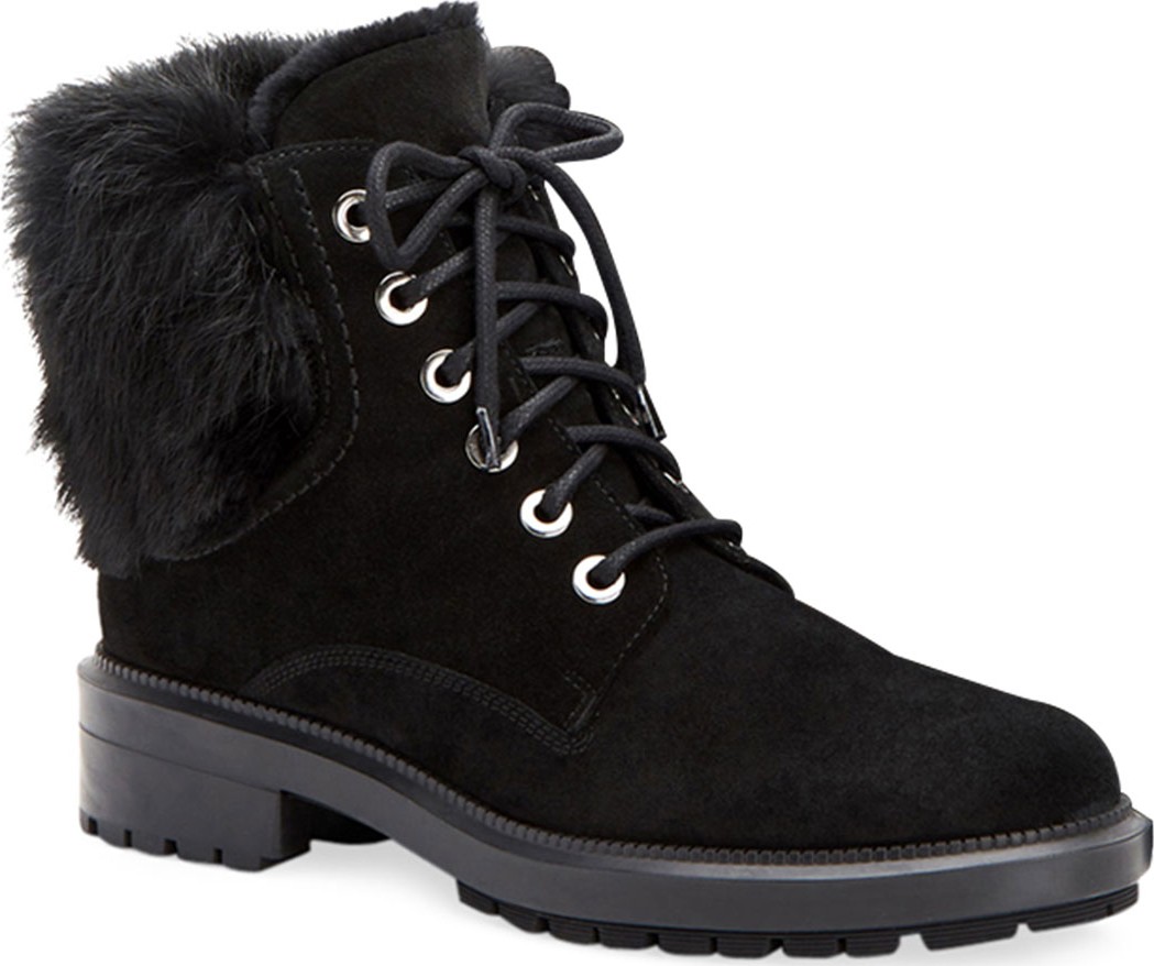 Aquatalia Lacy Suede Combat Boots w/ Fur Trim