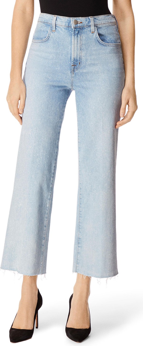 J BRAND Joan High-Rise Cropped Wide-Leg Jeans w/ Raw Hem