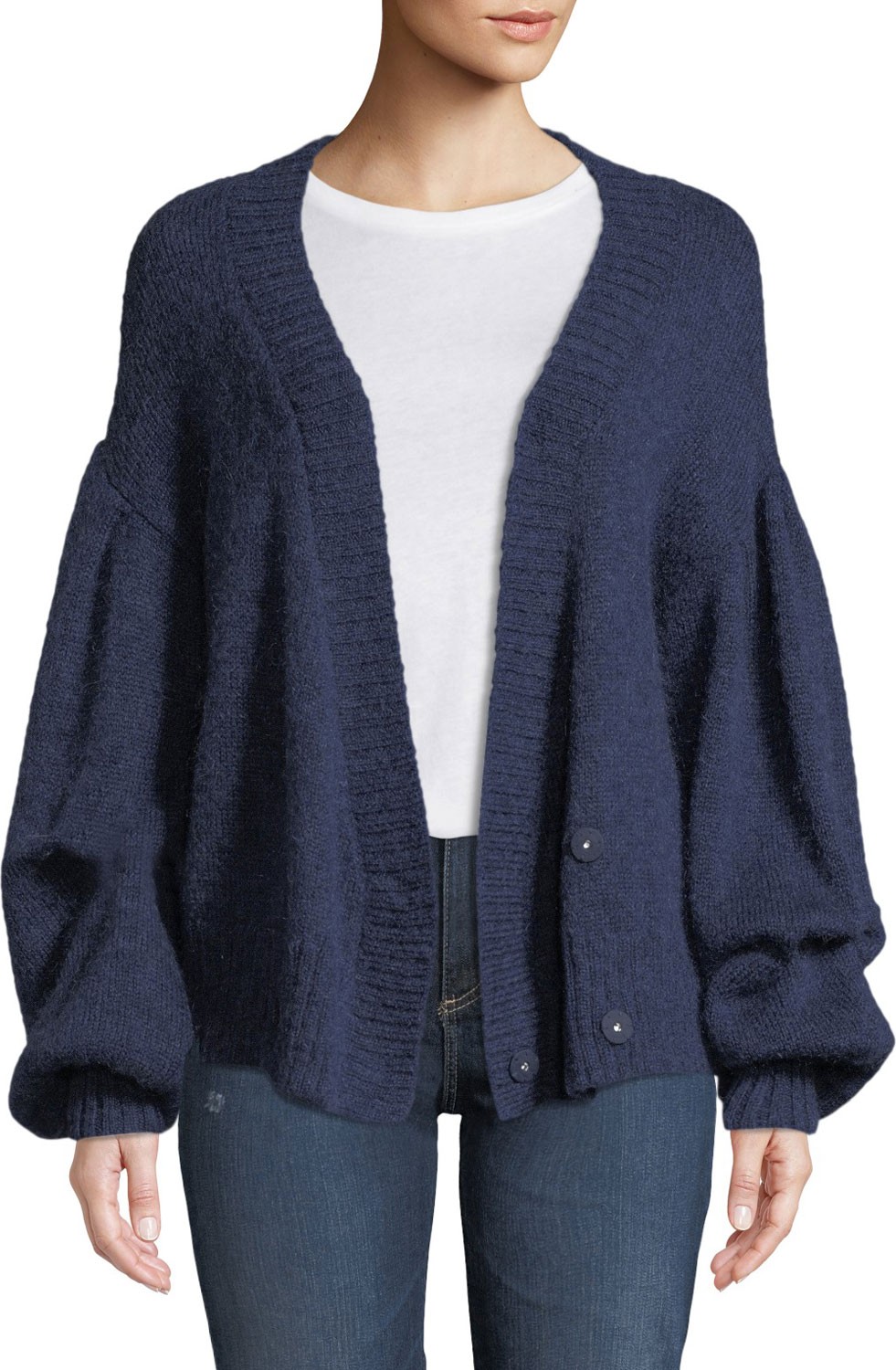 AG Jeans Amari Blouson-Sleeve Wool-Mohair Cardigan