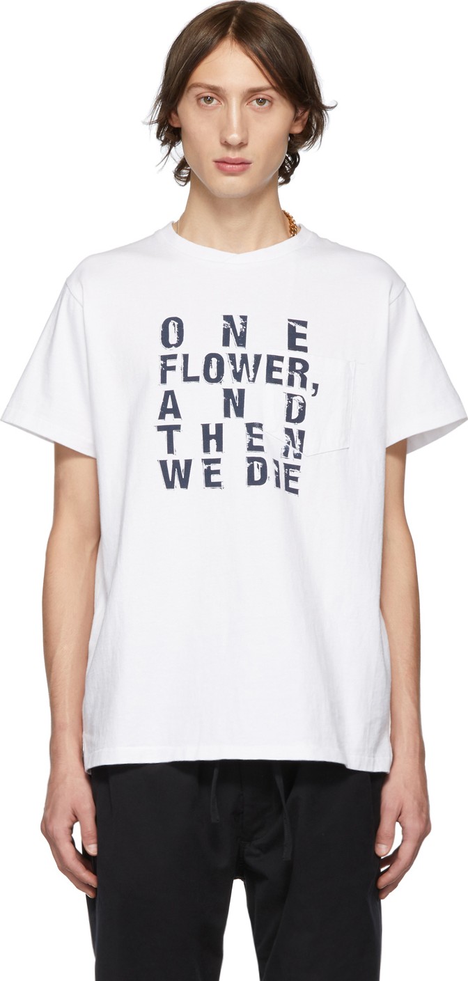 Engineered Garments White & Navy Text T-Shirt