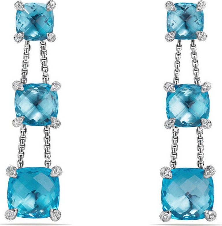 David Yurman Châtelaine Chain Three-Drop Earrings in Blue Topaz with Diamonds