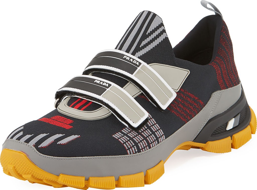 Prada Men's Nylon Tech Sneakers with Double Grip-Strap