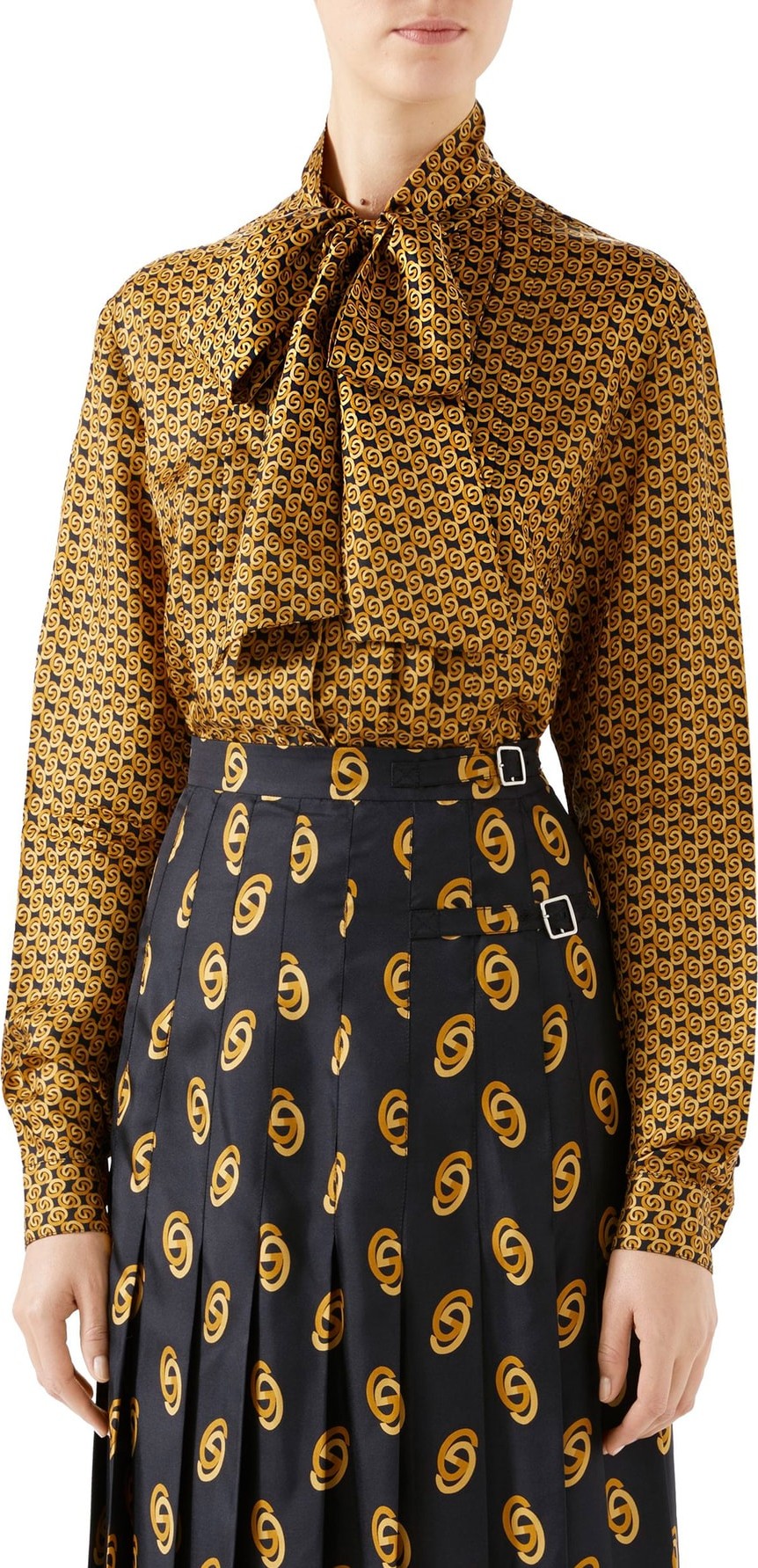 Gucci GG Silk Twill Bow Blouse