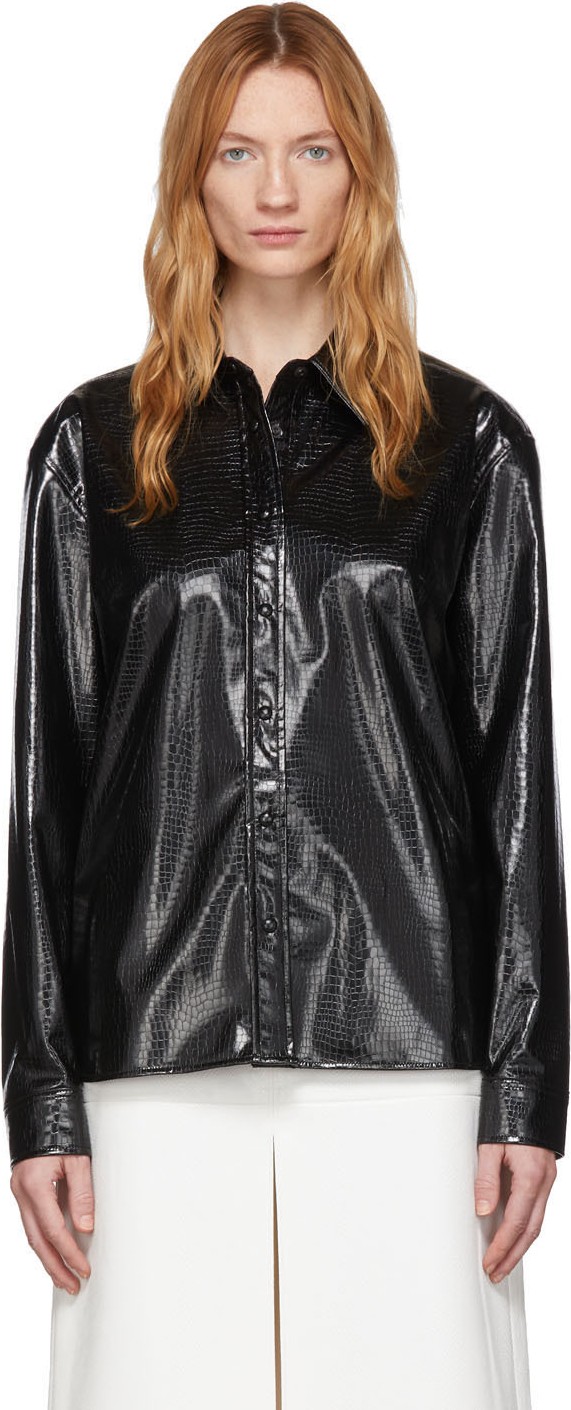 We11done Black Croc Faux-Leather Shirt