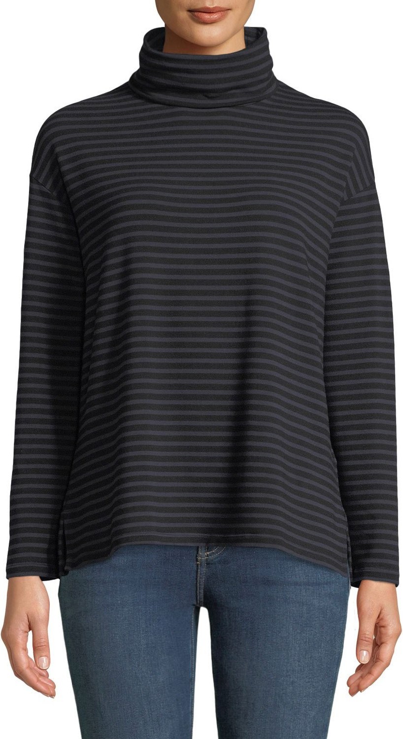 Majestic Striped French Terry Turtleneck Top