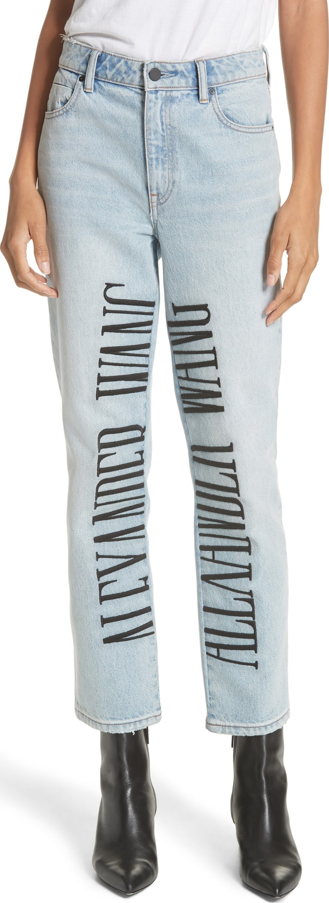 T By Alexander Wang Logo Embroidered Straight Leg Jeans