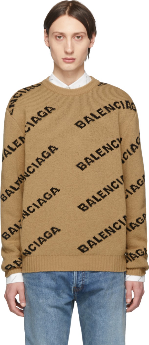 Balenciaga Beige & Black Jacquard Logo Sweater