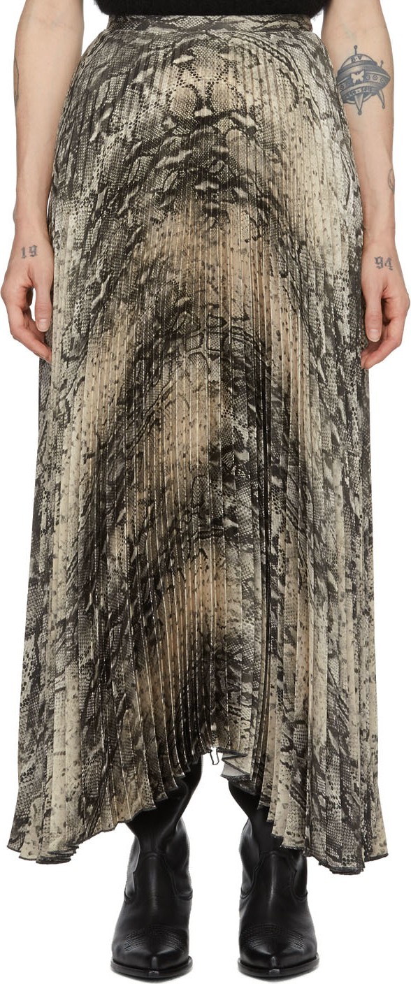 WANDERING Beige & Black Twill Plisse Skirt