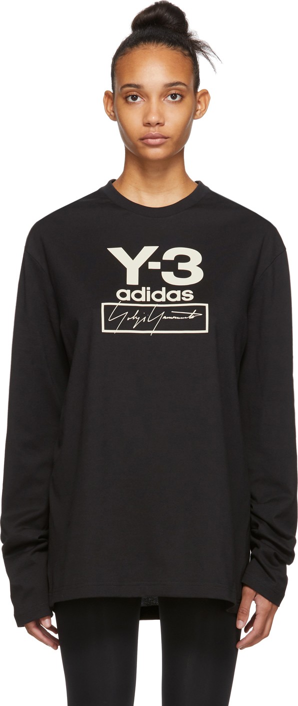 Y-3 Black Stacked Logo Long Sleeve T-Shirt