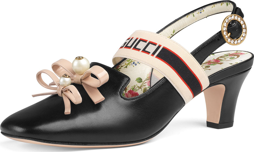 Gucci Buffy Low-Heel Slingback Pump with Bows & Logo Web