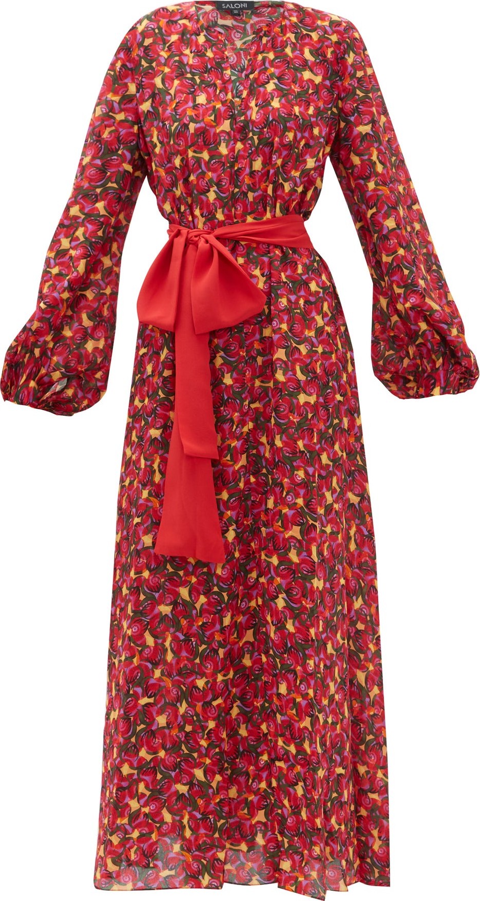 Saloni Lucia cherry-print silk-crepe midi dress